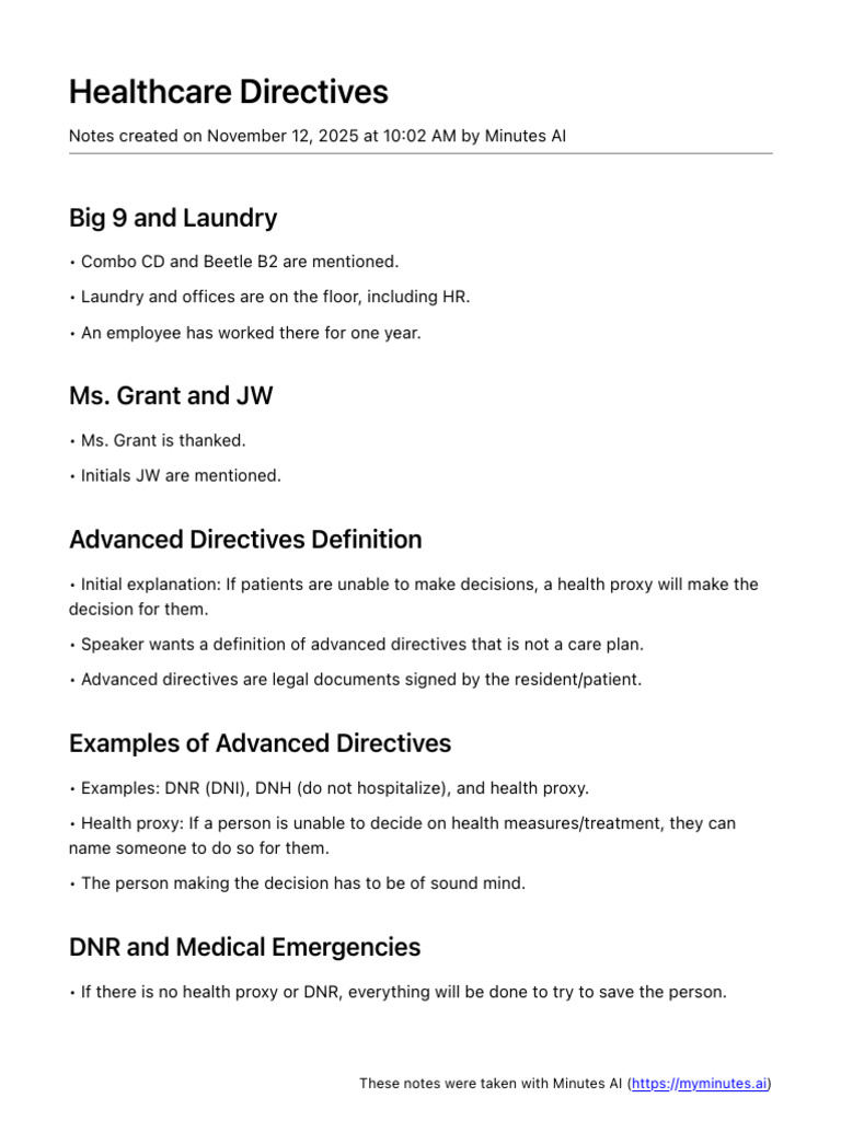 Healthcare Directives | PDF | Breathing | Clinical Medicine