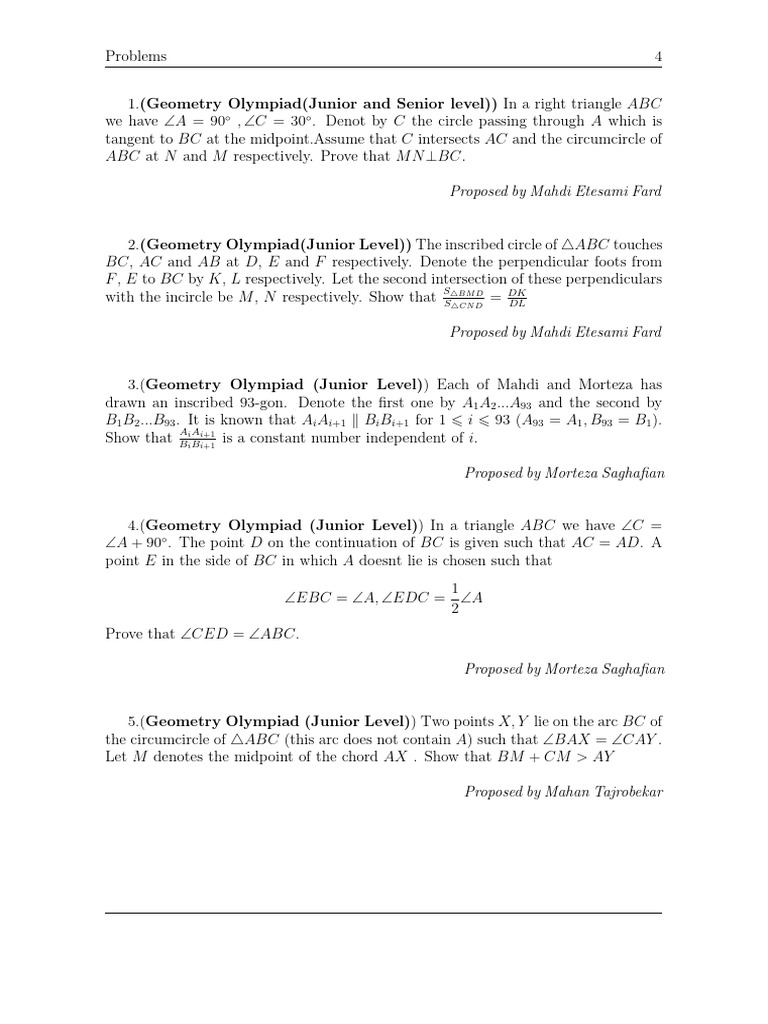Geometry Olympiad Problems and Solutions | PDF | Circle | Triangle