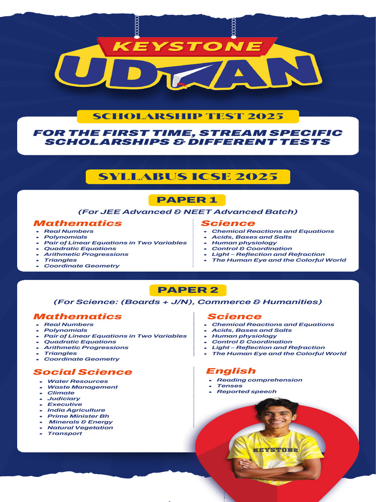 Keystone Udaan Scholarship Test 2025 Syllabus (ICSE) | PDF