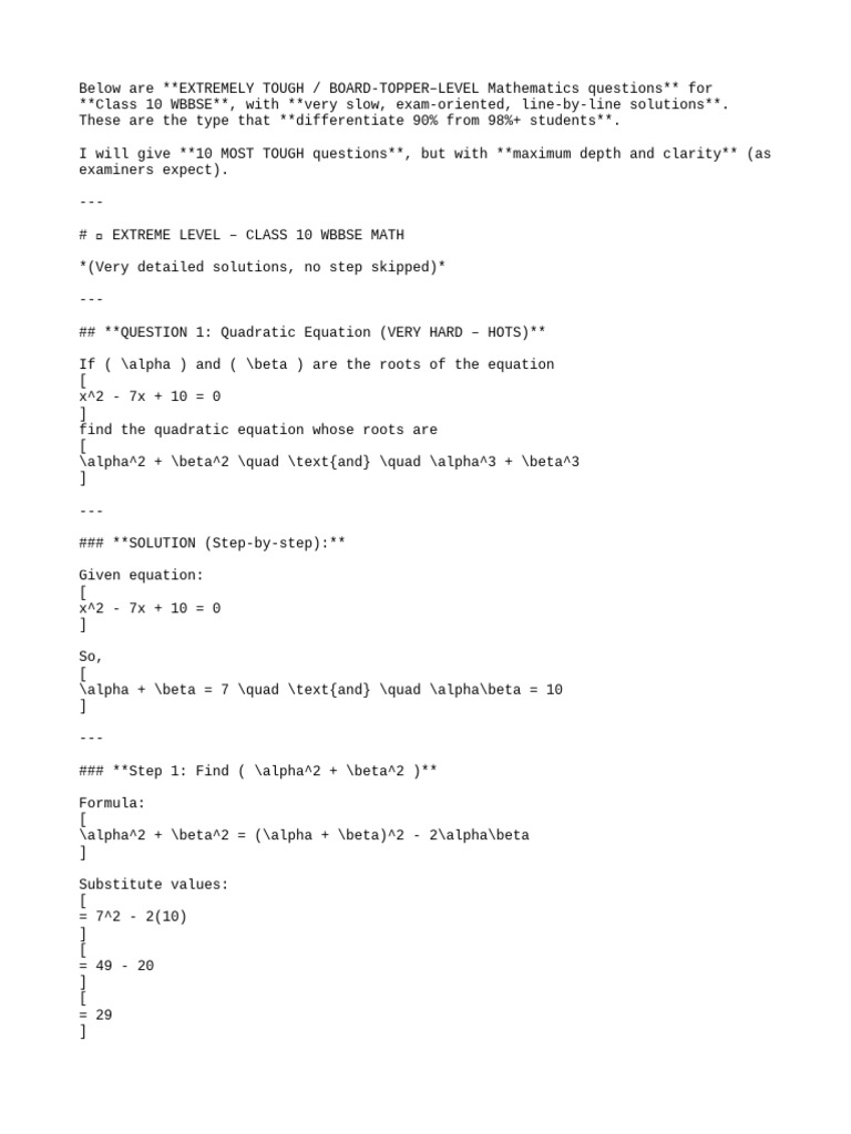Tough Class 10 WBBSE Math Questions | PDF | Trigonometric Functions ...