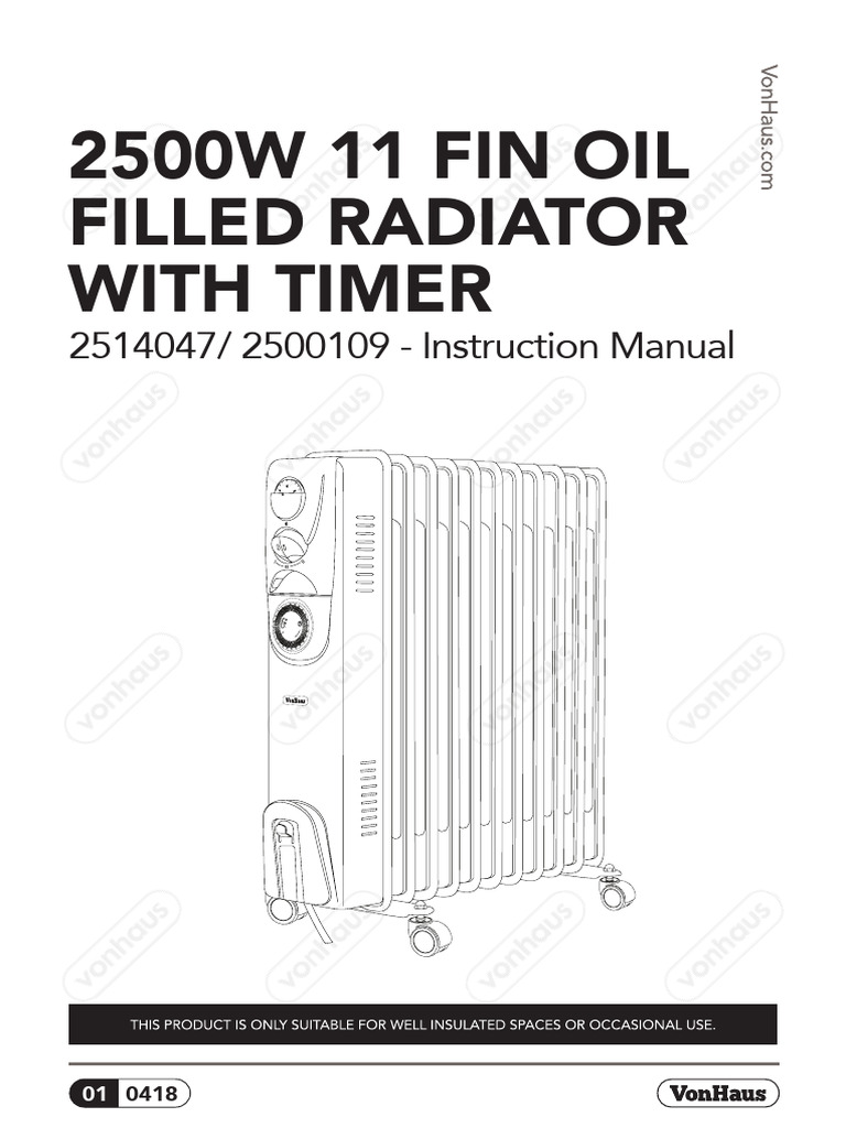 2500W Oil Filled Radiator Manual | PDF | Electrical Connector | Thermostat