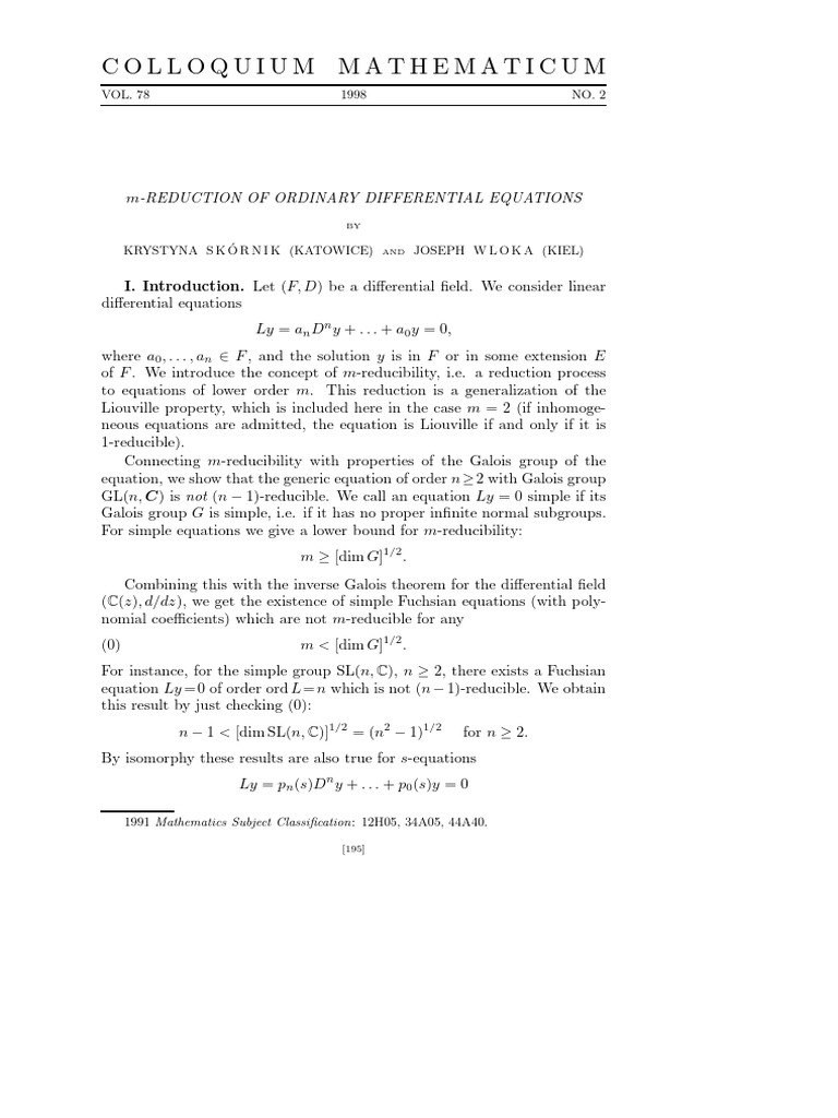 m-Reduction of Differential Equations | PDF | Field (Mathematics ...