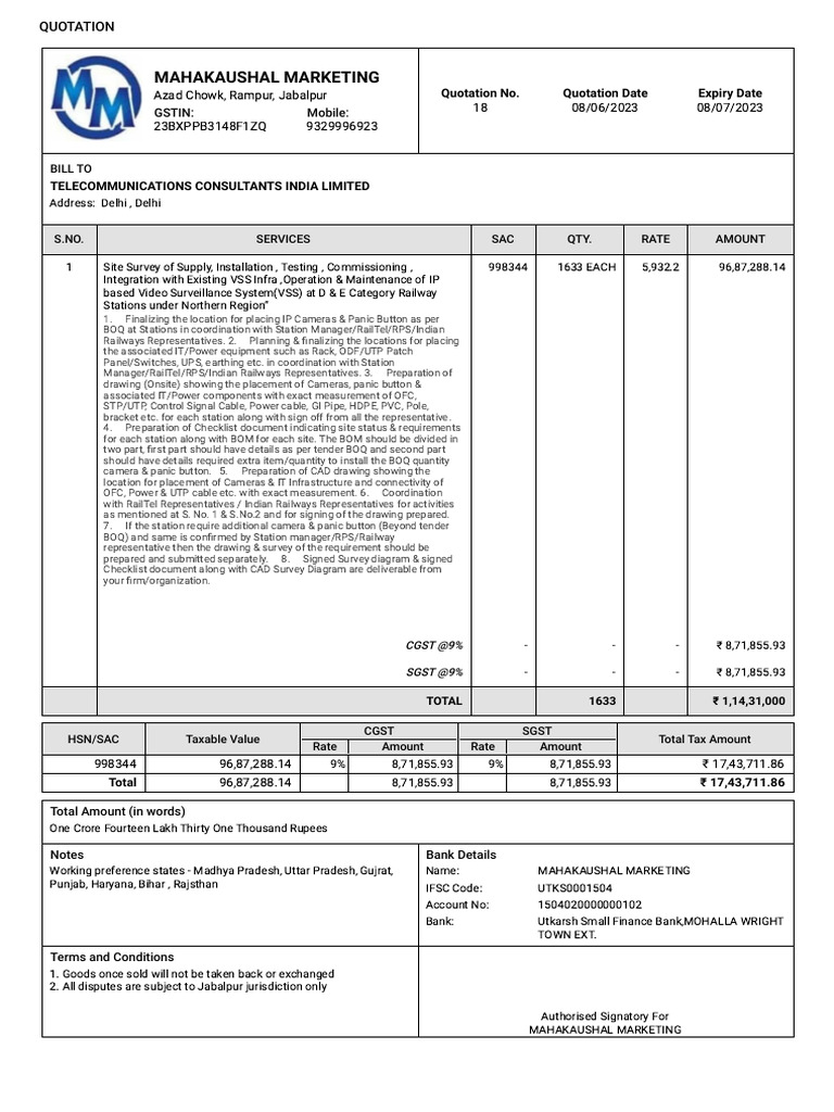 18-Quotation-Telecommunications Consultants India Limited | PDF