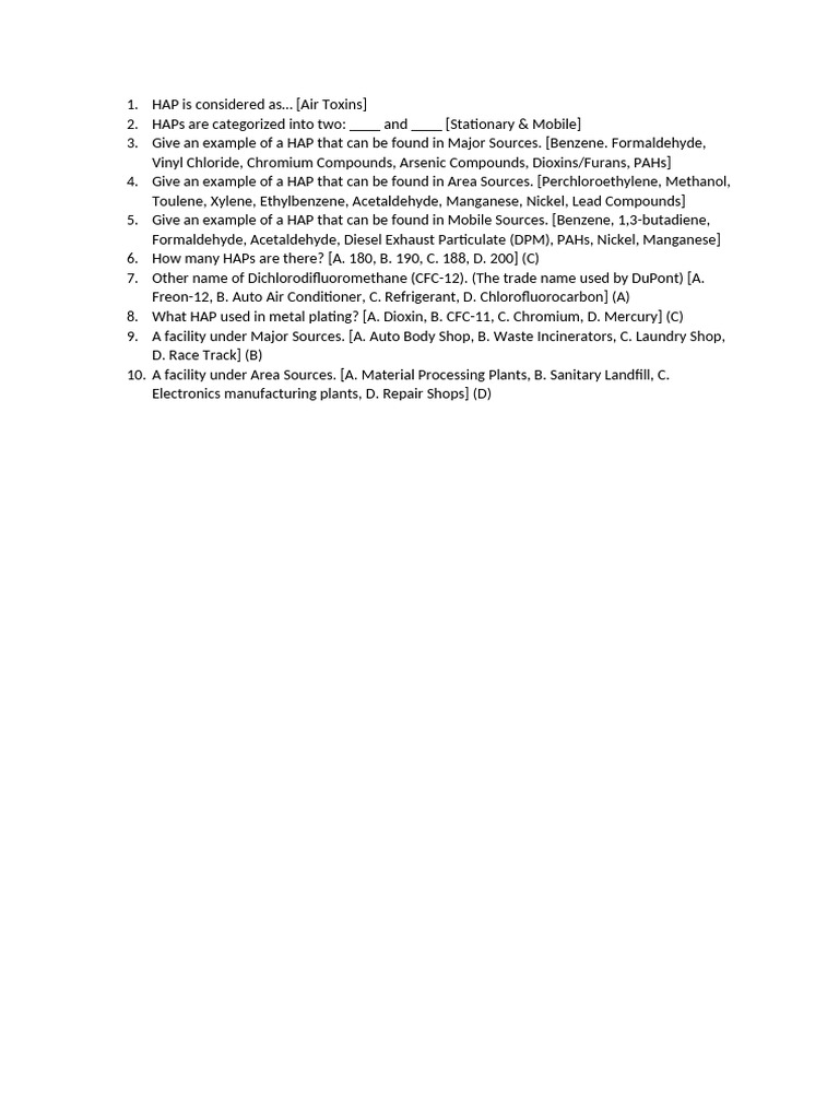HAPs and Origins Questions | PDF