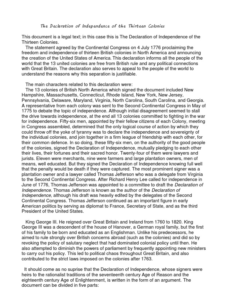 declaration of independence pdf two page