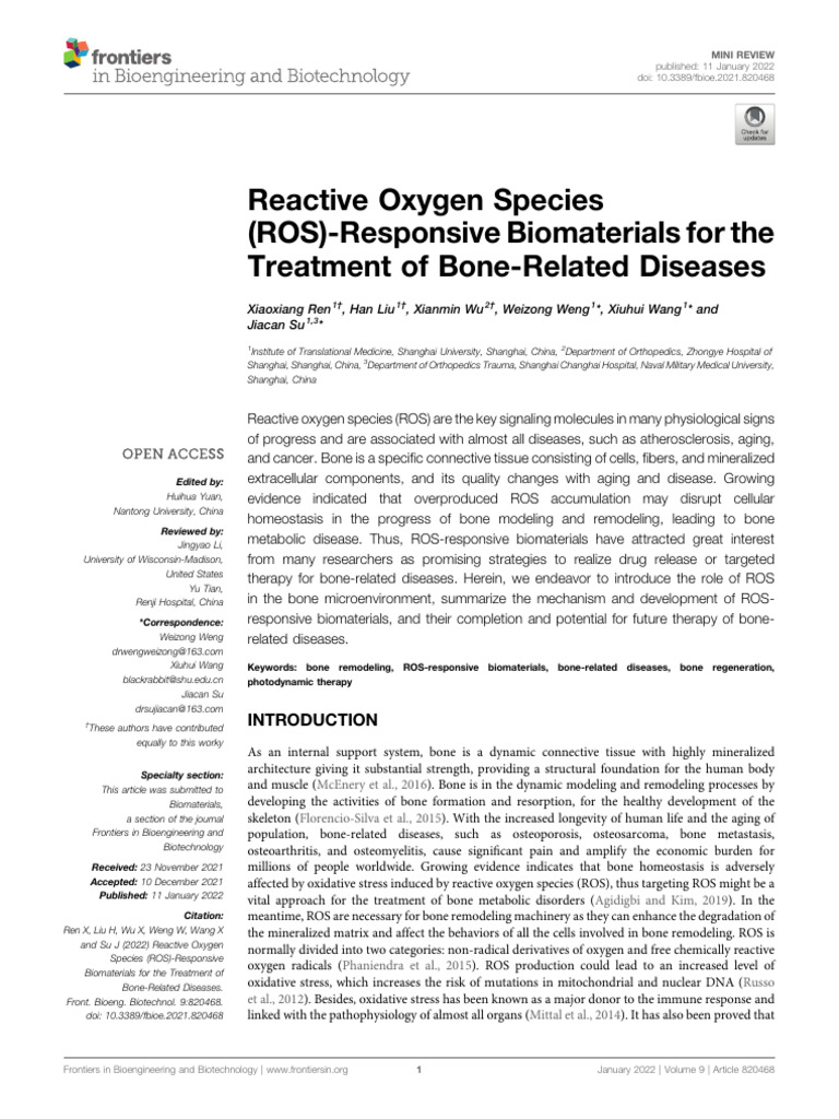 Reactive Oxygen Species (ROS)-Responsive Biomaterials for the Treatment ...