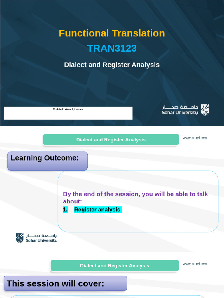 TRAN3123 Module 2 Week 1, Register Analysis, Lecture | PDF | Dialect ...