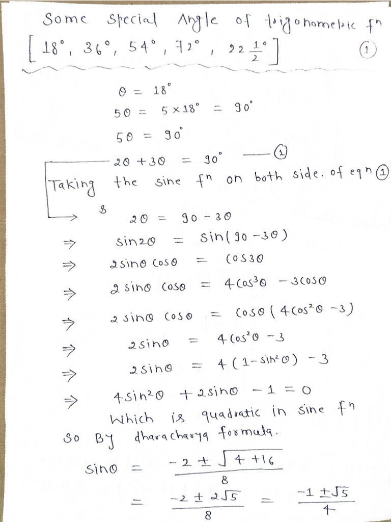 Some Special Angle Formula Trigonometry Function Class 11th | PDF