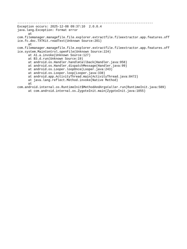 File Format Error Exception Log | PDF