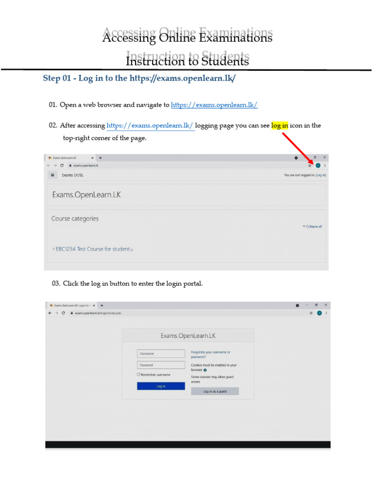 OUSL Exam Login and Submission Guide | PDF | Login | Password
