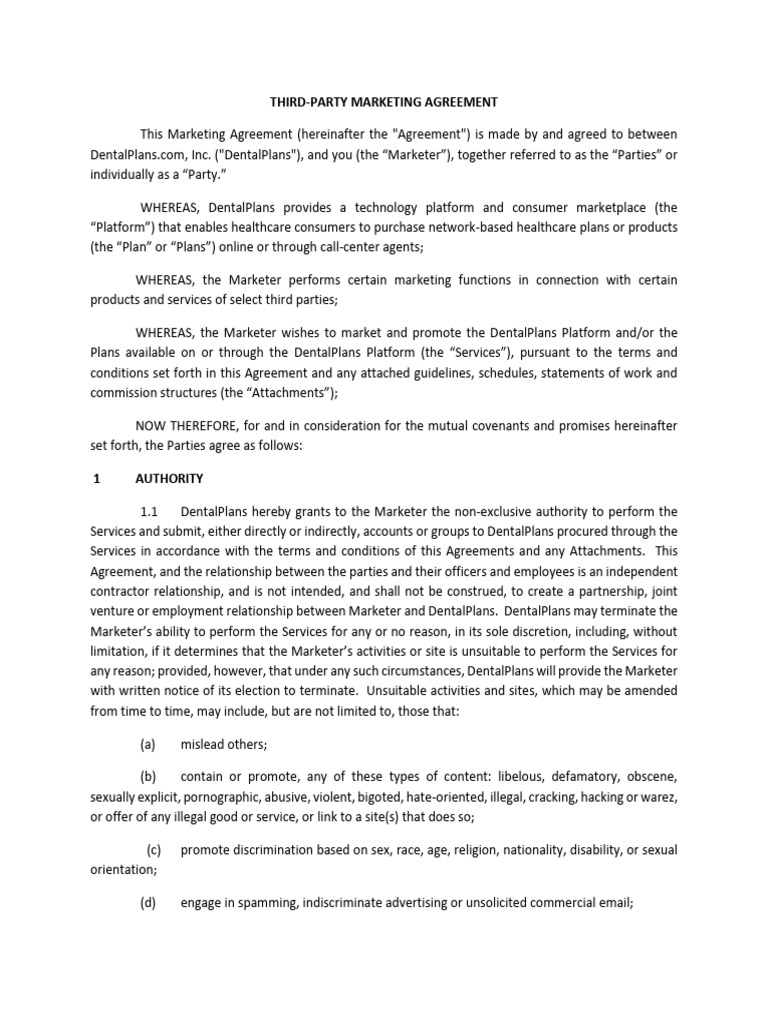 Third Party Marketing BrokerAgreement | PDF | Indemnity | Breach Of ...