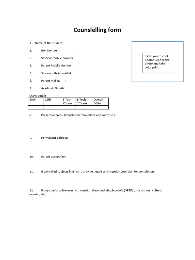 Counselling Form | PDF
