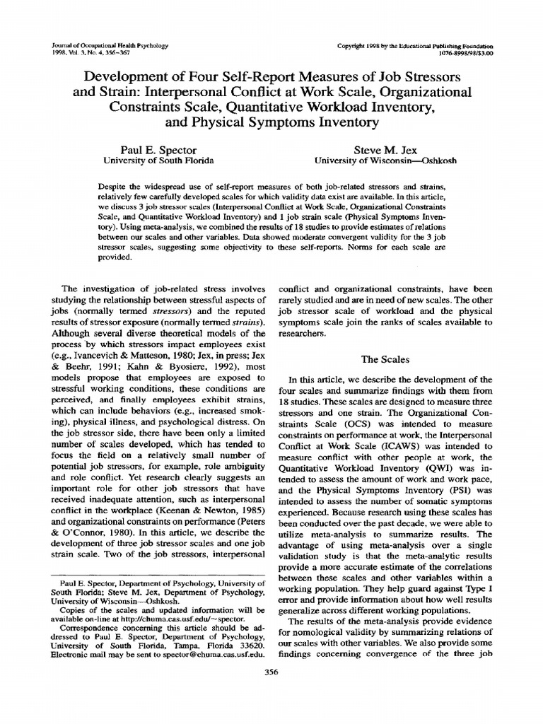 Job Stressor and Strain Measurement Scales | PDF | Occupational Stress ...