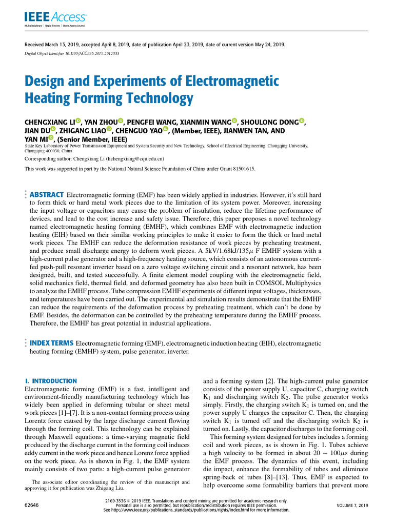 Design and Experiments of Electromagnetic Heating Forming Technology ...