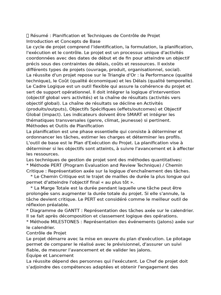 Techniques de Planification de Projet | PDF | Planification | Gestion ...