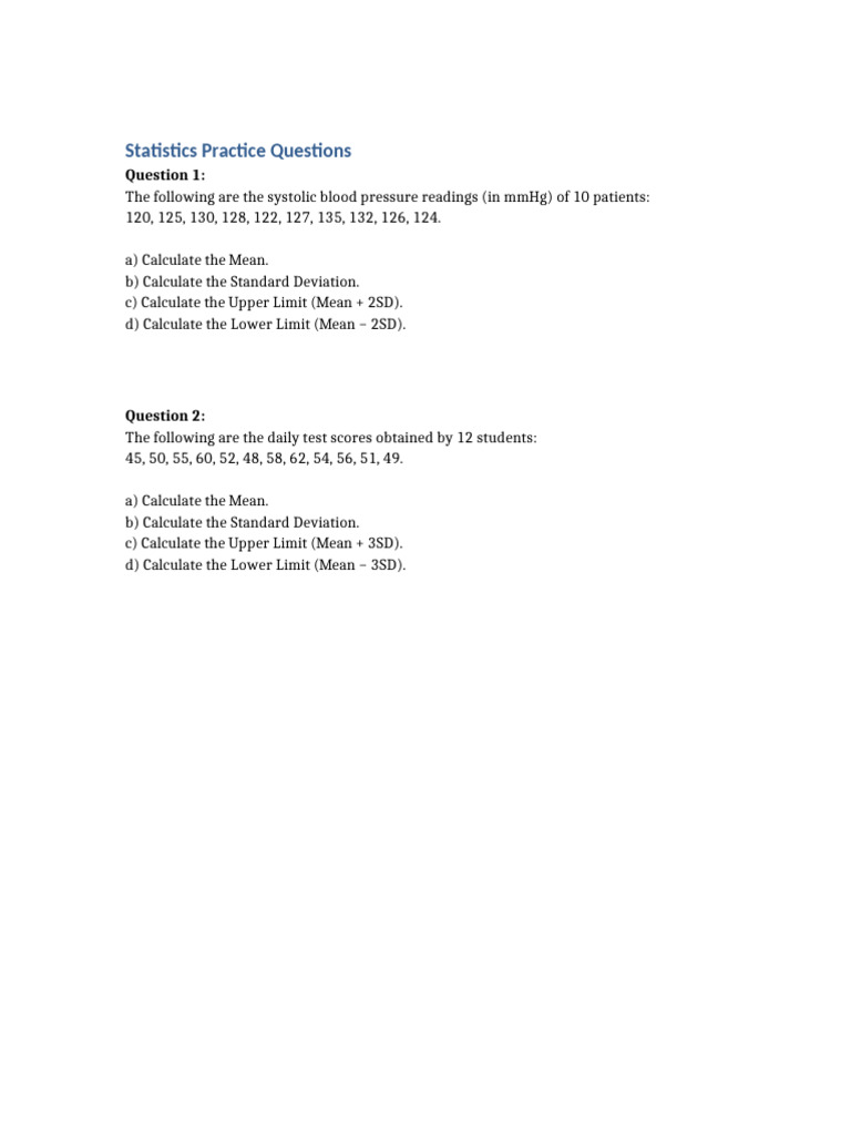 Mean SD Practice Questions | PDF