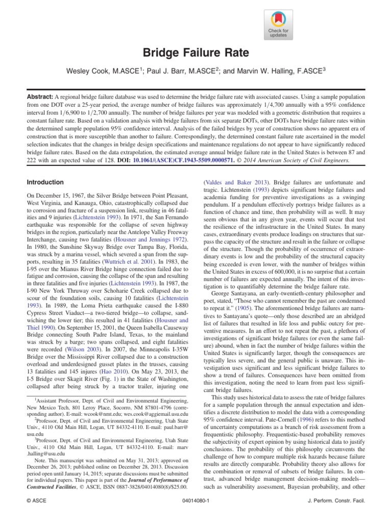 Annual Bridge Failure Rate Analysis | PDF | Risk | Probability