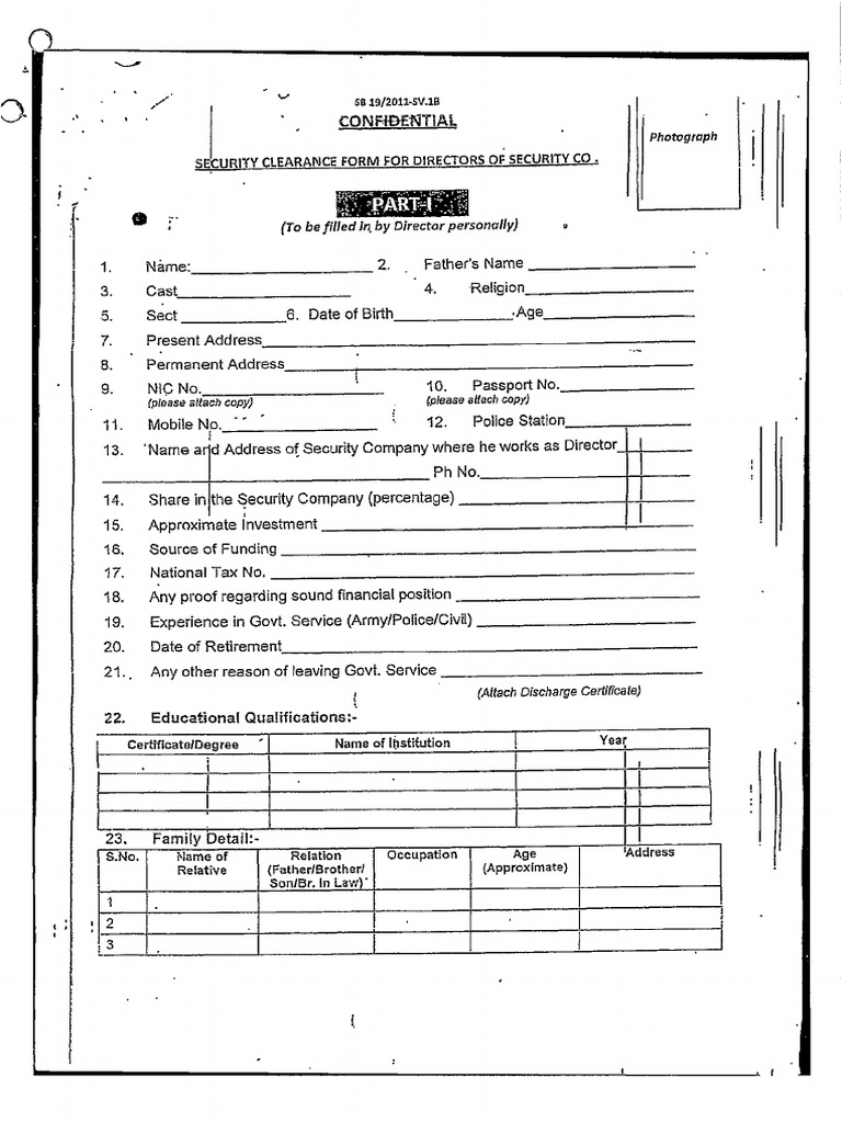Biodata Form for Security Guard Company | PDF