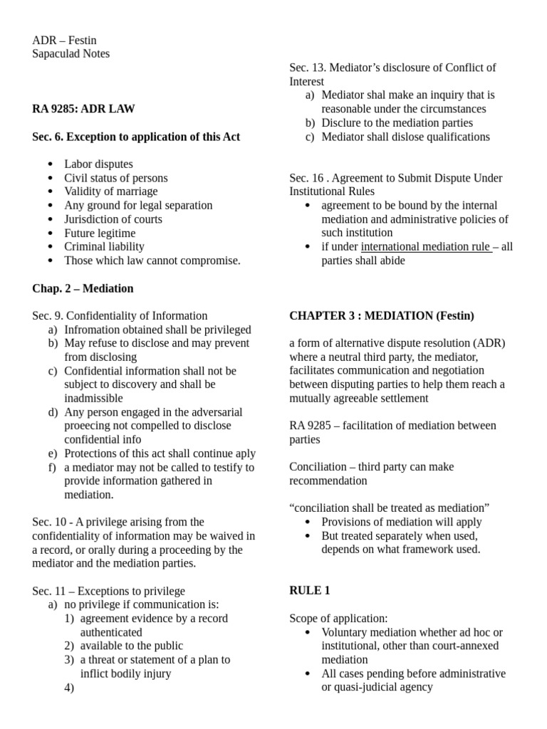ADR-notes | PDF | Mediation | Arbitration
