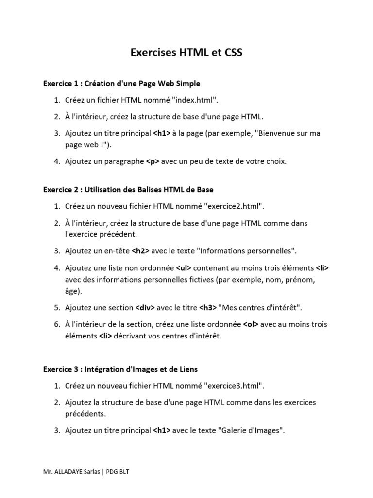 Exercices HTML et CSS pour Débutants | PDF | Html | Langage de balisage