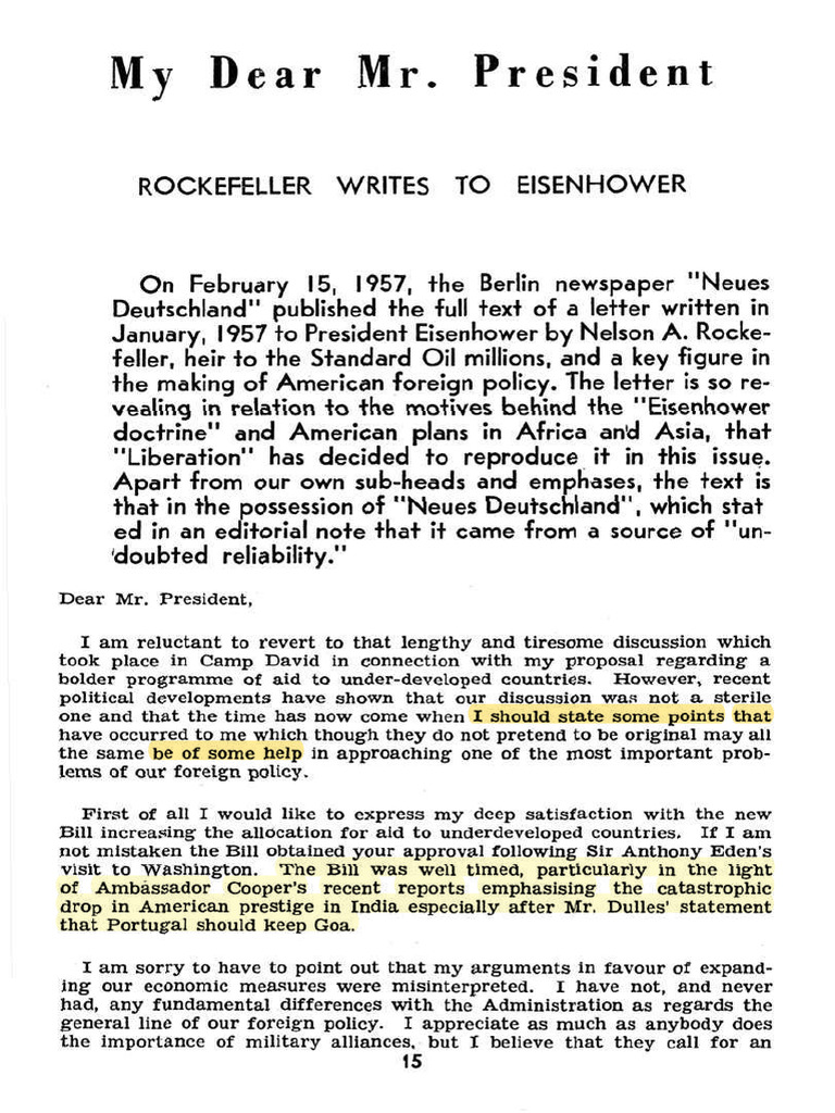 Rockefeller's Letter to Eisenhower on Foreign Aid | PDF | Aids | Iran