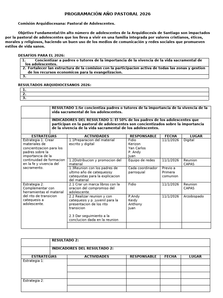 Programación Pastoral 2026 para Adolescentes | PDF