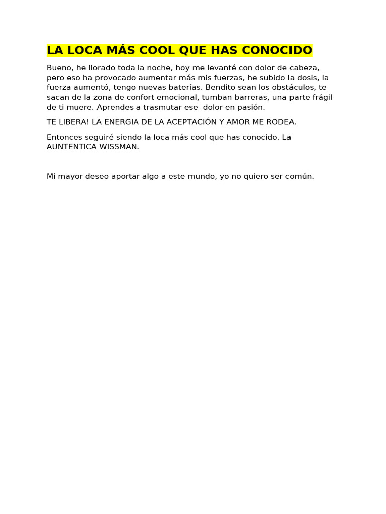 La Loca Más Cool Que Has Conocido | PDF