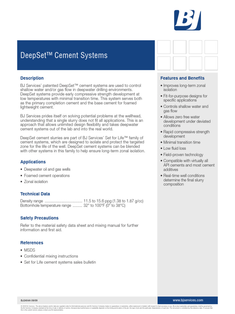 DeepSet™ Cement Systems Overview | PDF | Cement | Oil Well