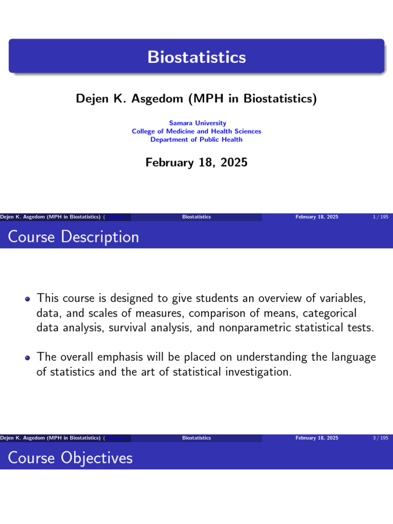 Biostatistics Course Overview and Objectives | PDF | Statistics ...