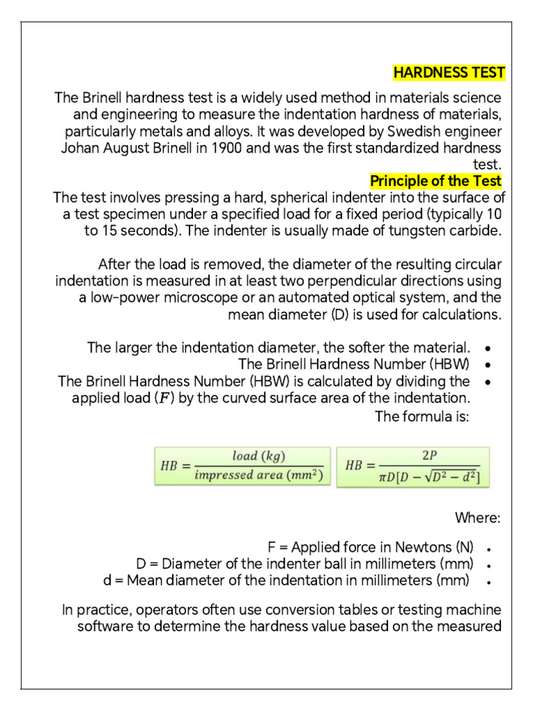 Brinell, Rockwell, and Vickers Hardness Tests | PDF | Hardness ...