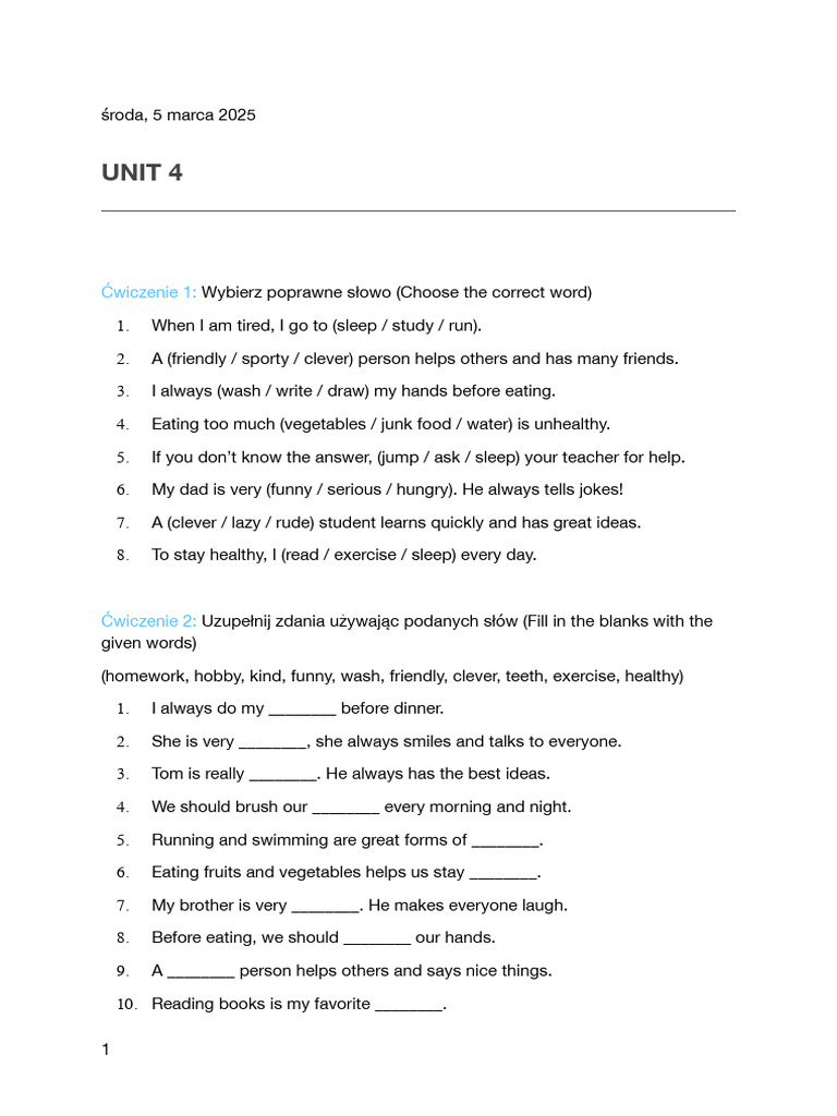 English Language Exercises for Kids | PDF | Chess Theory