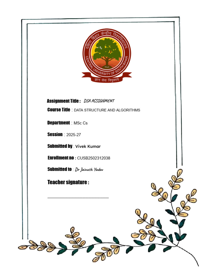 DSA Assignment for MSc Cs 2025-27 | PDF