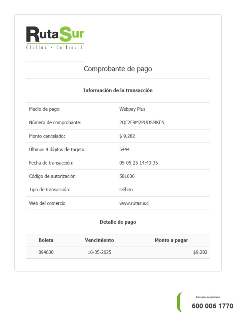 Comprobante de pago Webpay Plus | PDF