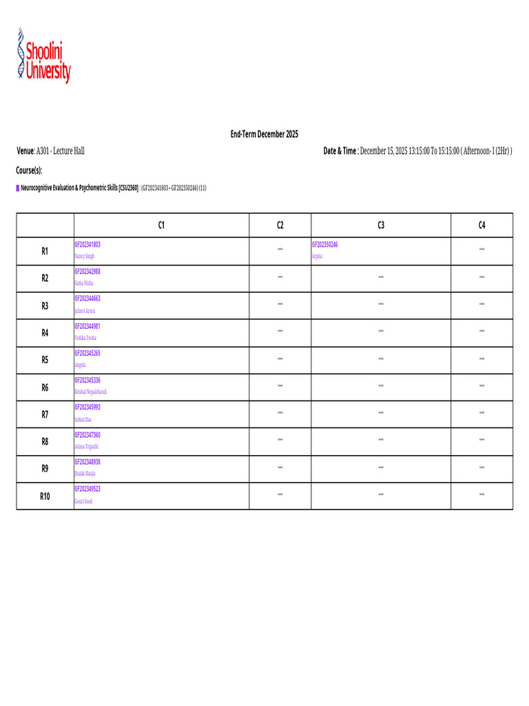 End-Term Exam Schedule December 2025 | PDF