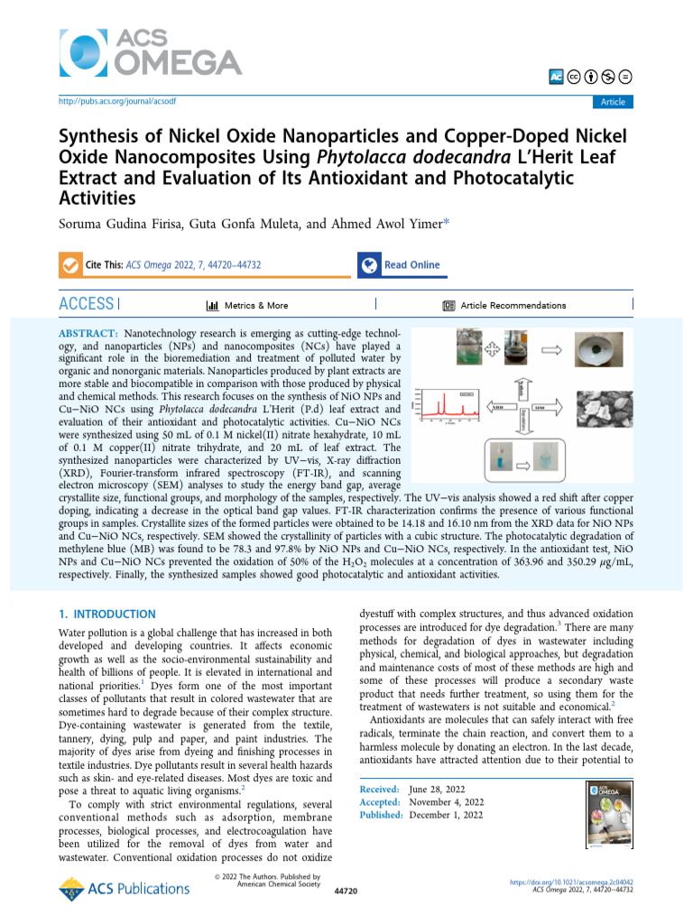Firisa Et Al 2022 Synthesis of Nickel Oxide Nanoparticles and Copper ...