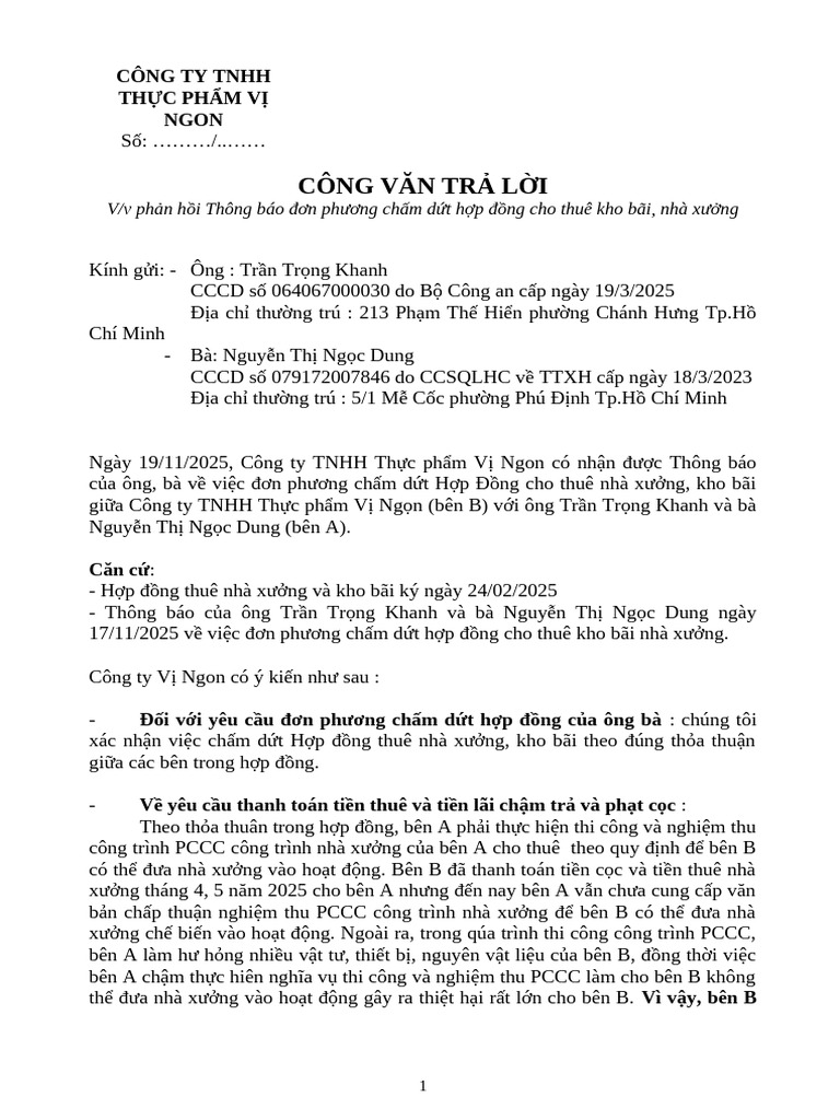 Công Văn Trả Lời | PDF