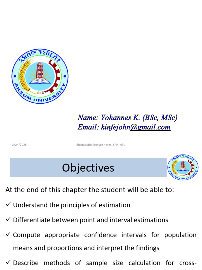 Biostatistics Estimation Lecture Notes | PDF | Confidence Interval ...