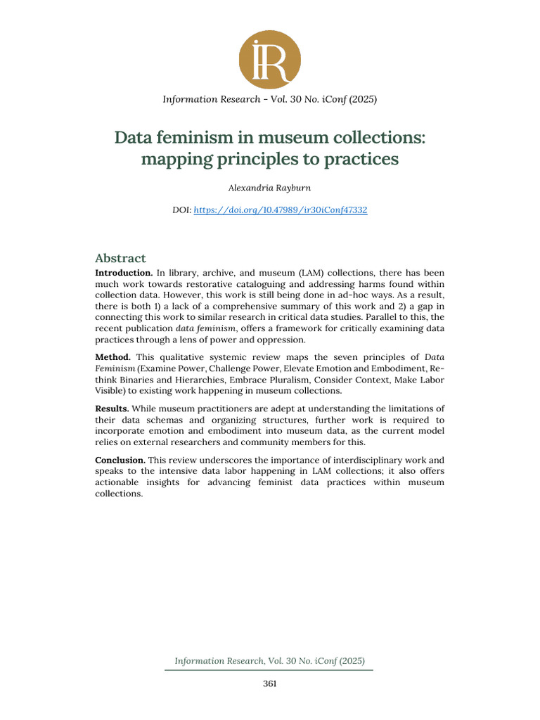 Data Feminism in Museum Practices | PDF | Intersectionality | Liberal ...