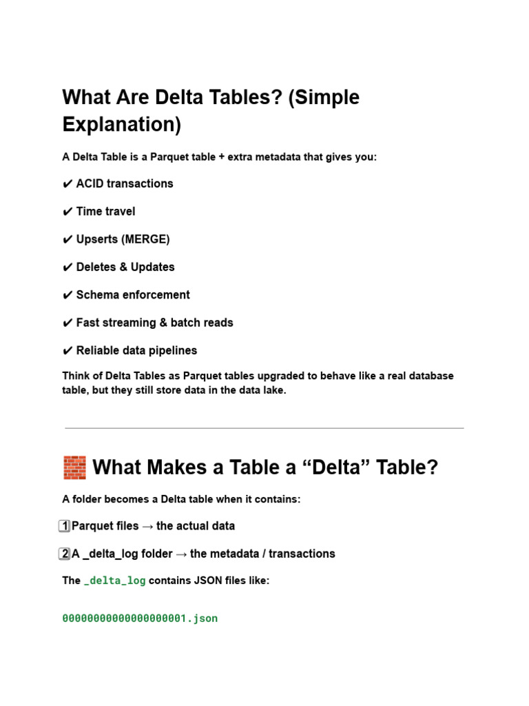 Understanding Delta Tables Explained | PDF | Acid | Computing