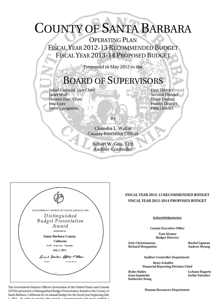 Santa Barbara County Budget 2012 To 2014 PDF Taxes Fiscal Year