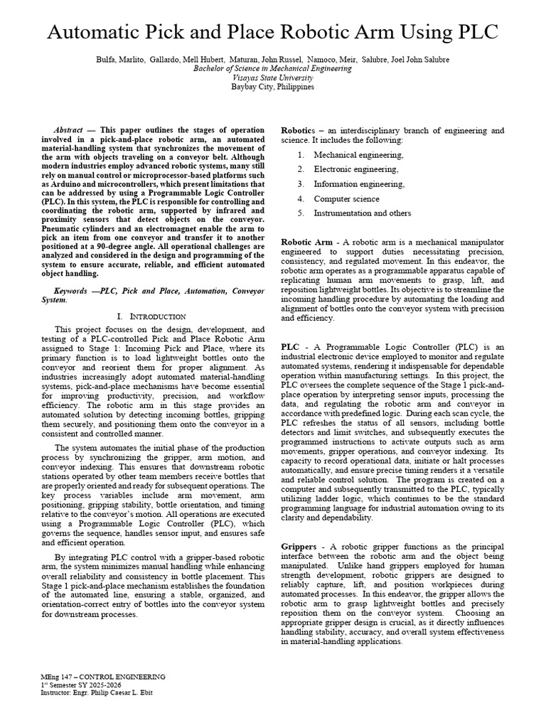 PLC-Controlled Robotic Arm Automation | PDF | Programmable Logic ...