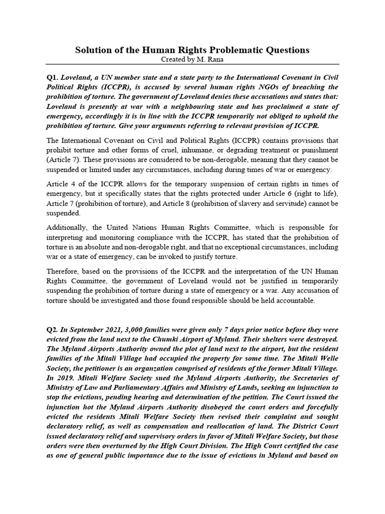 Human Rights Problemetic Question Answer | PDF | Human Rights | Public Law