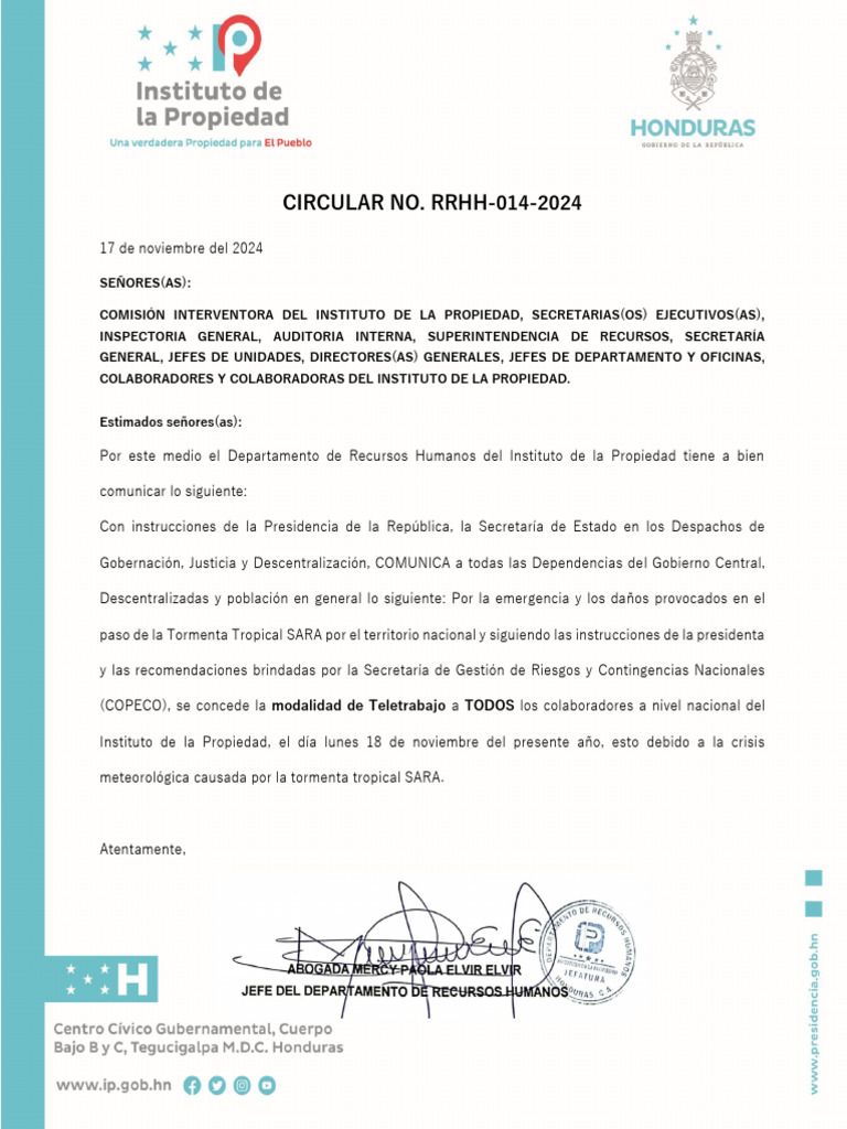 Circular No. Rrhh 014 2024 | PDF