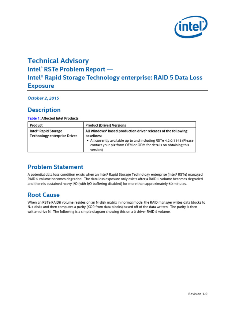 Intel RSTe RAID 5 Data Loss Advisory | PDF | Intel | Computer Architecture