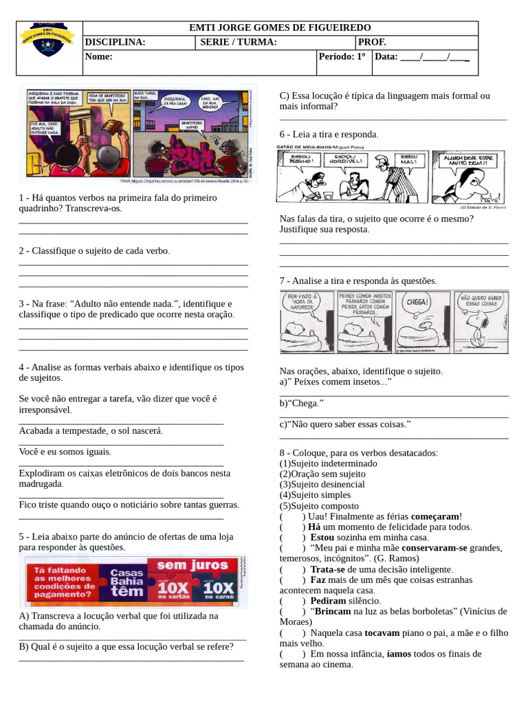 Análise de Verbos e Predicados em Português | PDF | Assunto (gramática ...