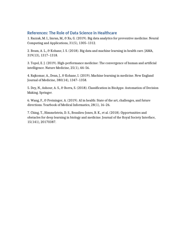 Data Science in Healthcare References (1) | PDF