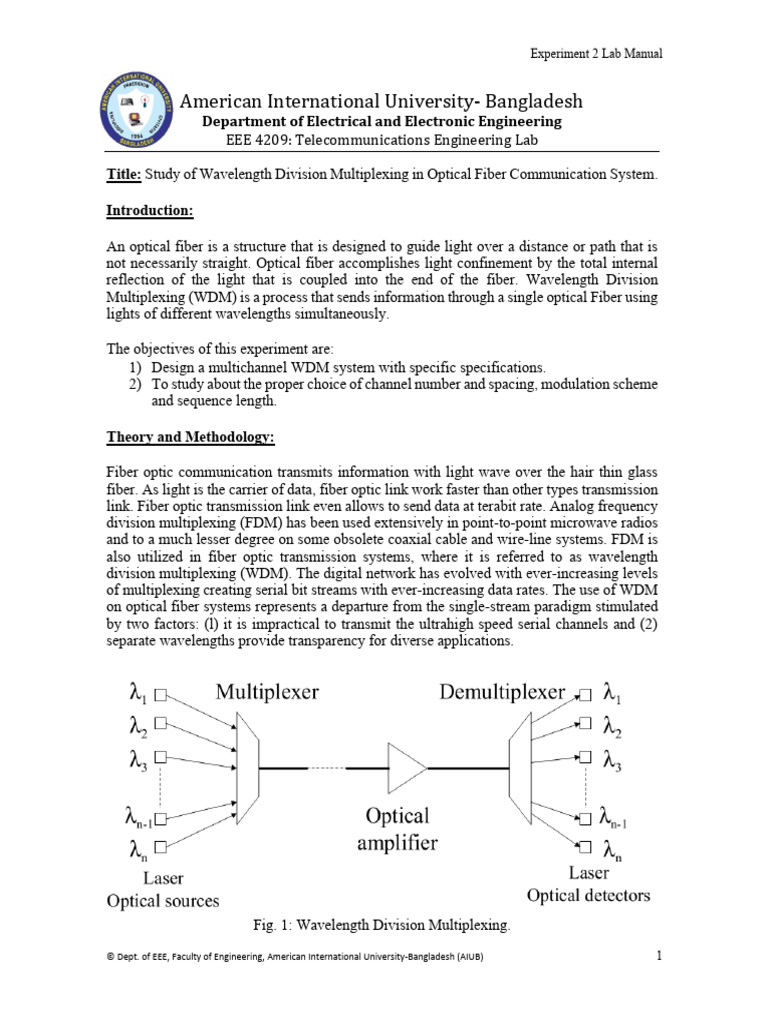 Wavelength Division Multiplexing Lab Guide | PDF | Wavelength Division ...
