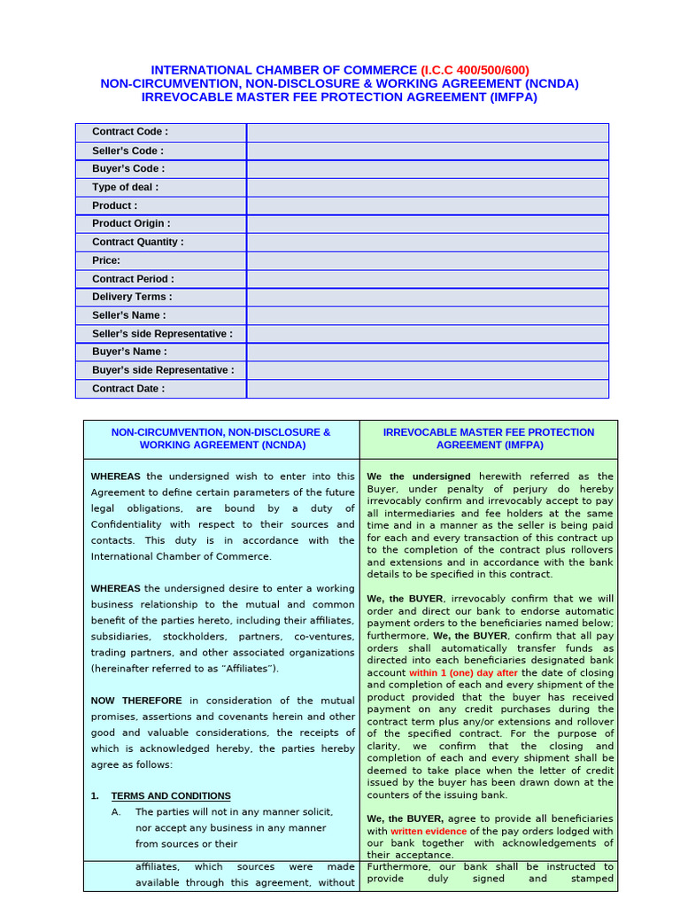 ICC NCNDA and IMFPA Agreement Template | PDF | Arbitration