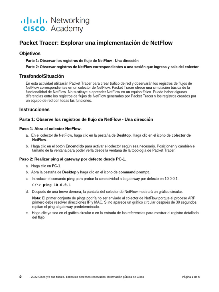 Spanish 10 3 10 Packet Tracer Explore A NetFlow Implementation | PDF ...