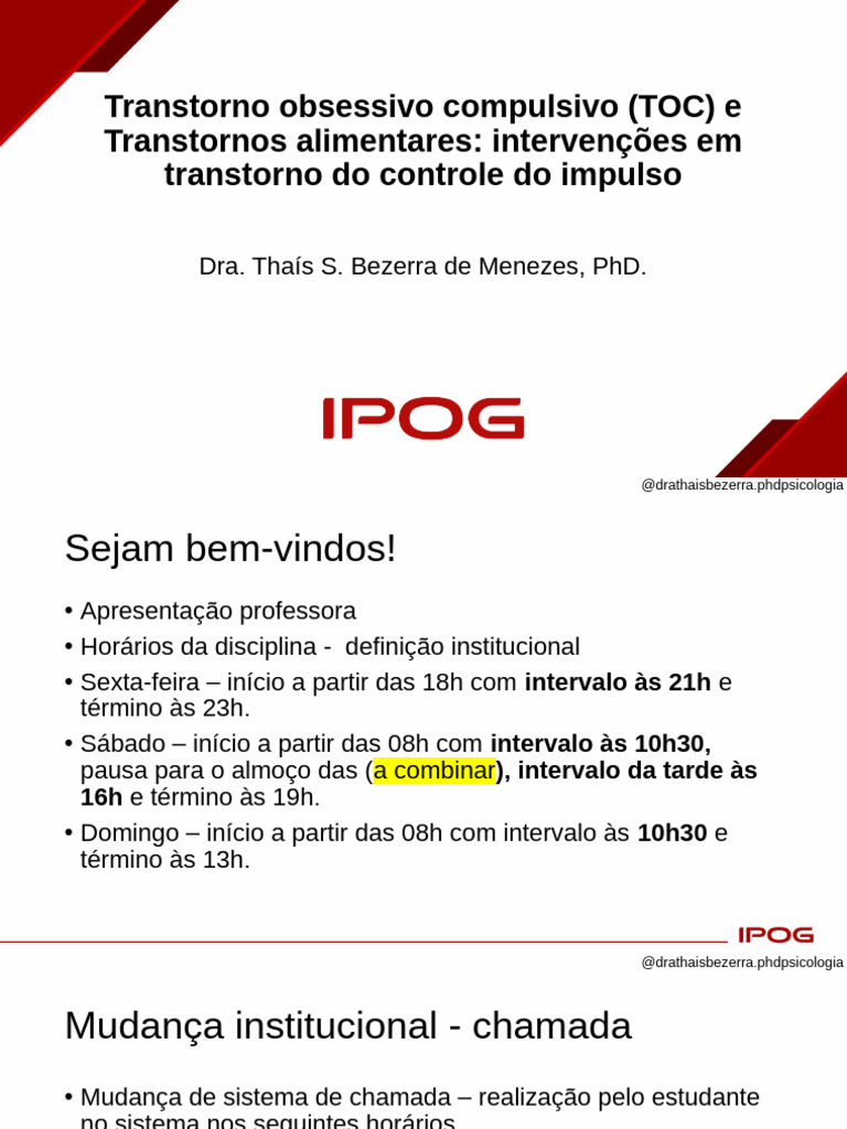 Slides TOC (1) | PDF | Transtorno obsessivo compulsivo (TOC) | Pensamento